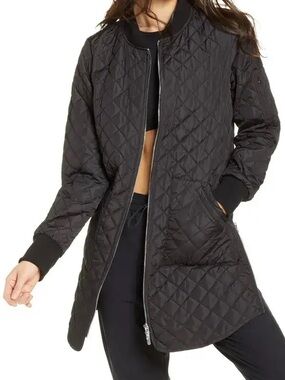 Zella Black Quilted Long line Bomber Jacket - can fit medium women’s